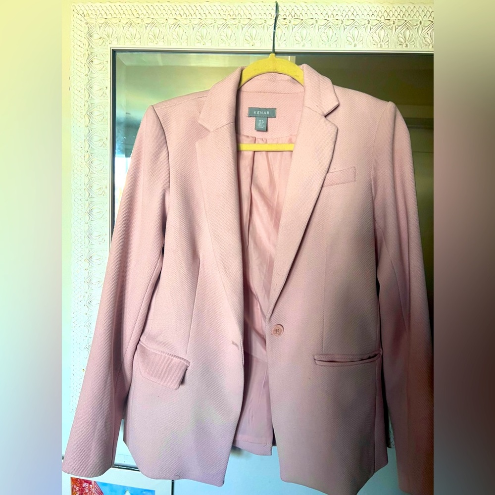Pink Kenar Single Button, Shoulder Padded Blazer